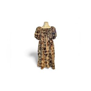 Brown floral midi length dress mikarose size large